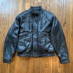 Vintage Harley Davidson Leather Black Biker Jacket 90s Motorcycle Zip Up Size 48